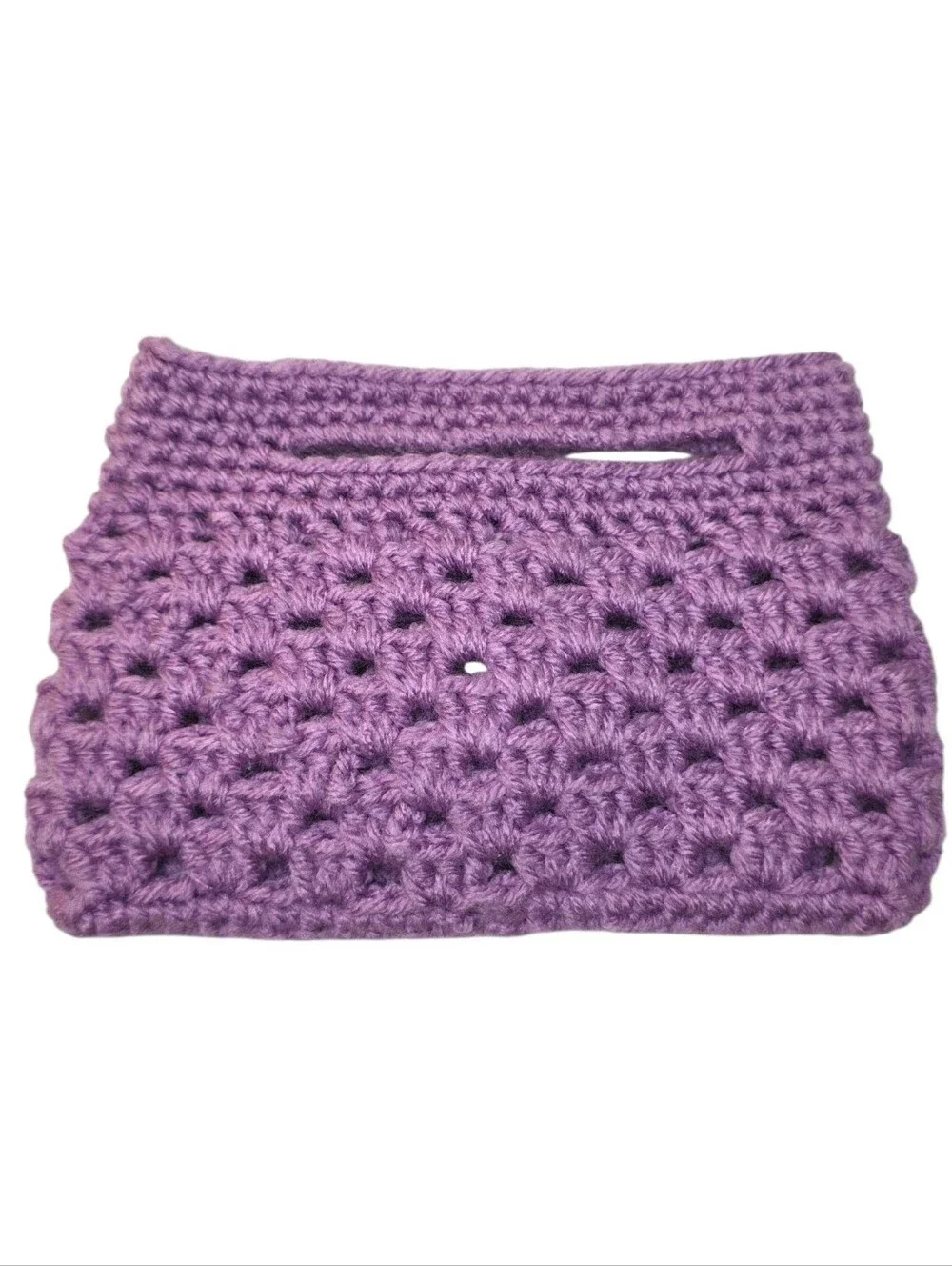 Kids Purse Handmade Yarn Knit Crochet Girls Mini Bag Clutch Purple White Flower